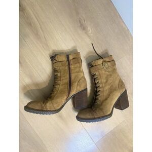 BORN Cass Women's Suede Block‎ Heel Lace Up & Zip Boots Buckle F34826 Size 8